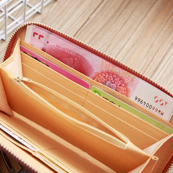 $10 ADD ON ITEM -Pink Embossed Zip-Around Wallet with Wrist Strap Leather Clutch - Picture 4 of 8